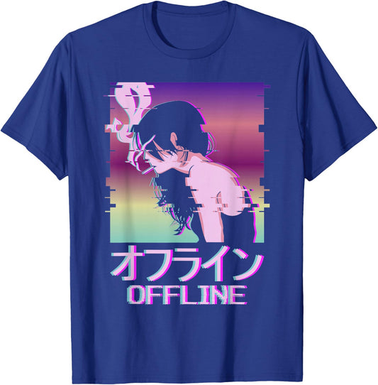 Offline Japanese Vaporwave Alt Indie Aesthetic Anime Girl T-Shirt - T-Shirt | Royal