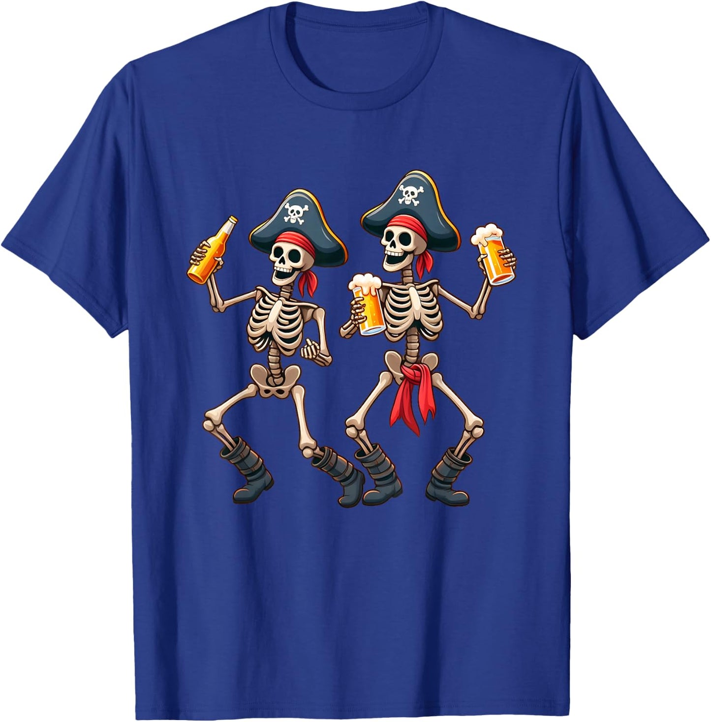 Funny Dancing Pirate Skeletons Beer Drinking Halloween Party T-Shirt - T-Shirt | Royal