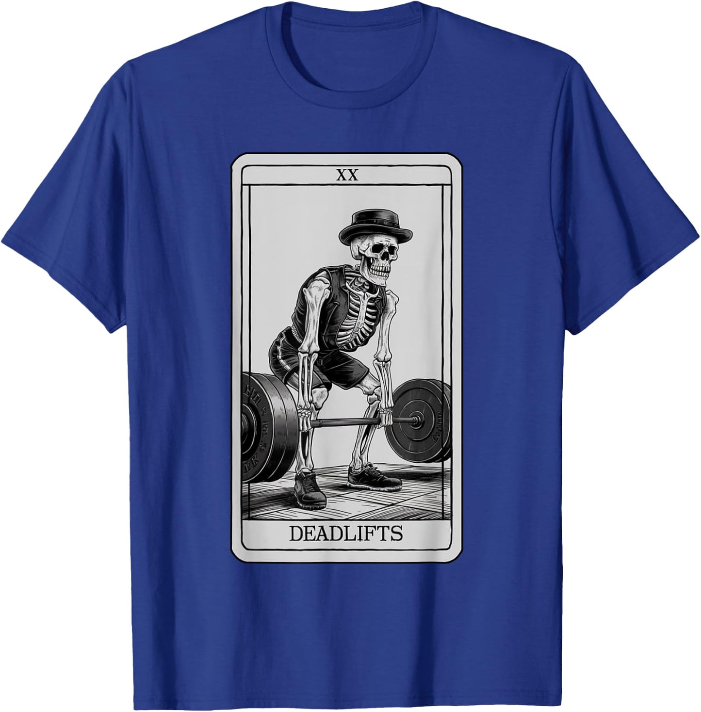 Skeleton Tarot Card Deadlifts Powerlifting Weightlifting Gym T-Shirt - T-Shirt | Royal