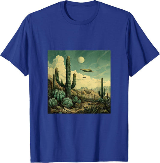 Flying Aliens UFO Cactus Desert T-Shirt - T-Shirt | Royal