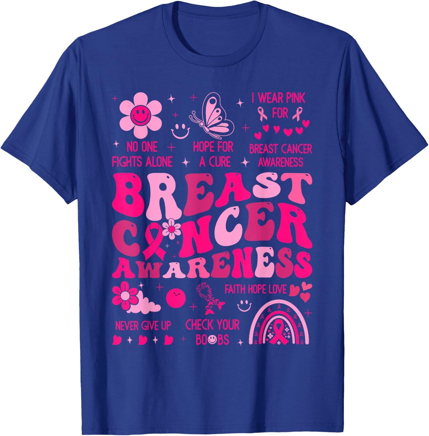 Groovy Breast Cancer Awareness Support Squad Women Girl Pink T-Shirt - T-Shirt | Royal