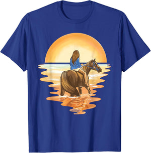 Girl rides in the sunset horse horses T-Shirt - T-Shirt | Royal