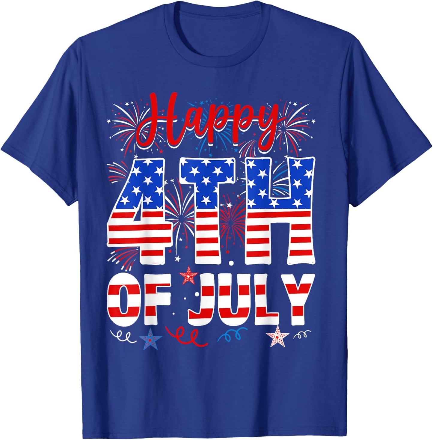 Happy 4th Of July Shirt Fireworks US Flag American Patriotic T-Shirt - T-Shirt | Royal