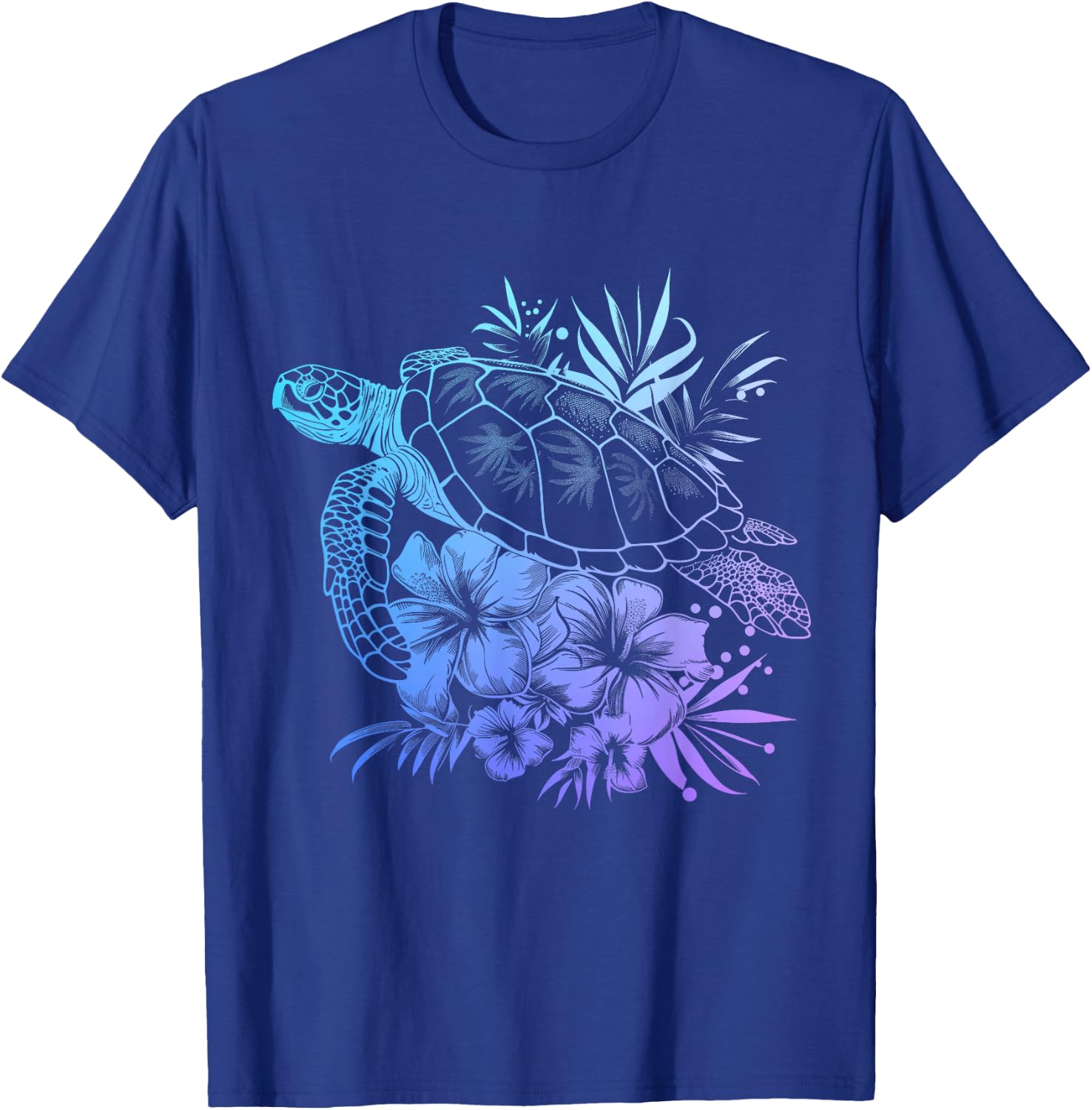 Sea Turtle Hawaiian Flowers Hawaii Diver T-Shirt - T-Shirt | Royal