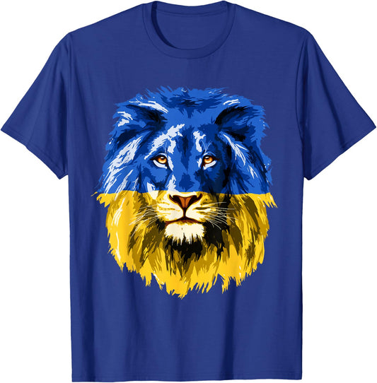 Yellow & Blue Flag Lion Face National Colors T-Shirt - T-Shirt | Royal