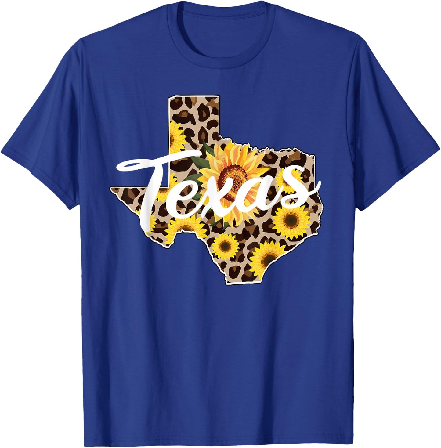 Texas Girl Sunflower Leopard Rustic Black State Pride T-Shirt - T-Shirt | Royal