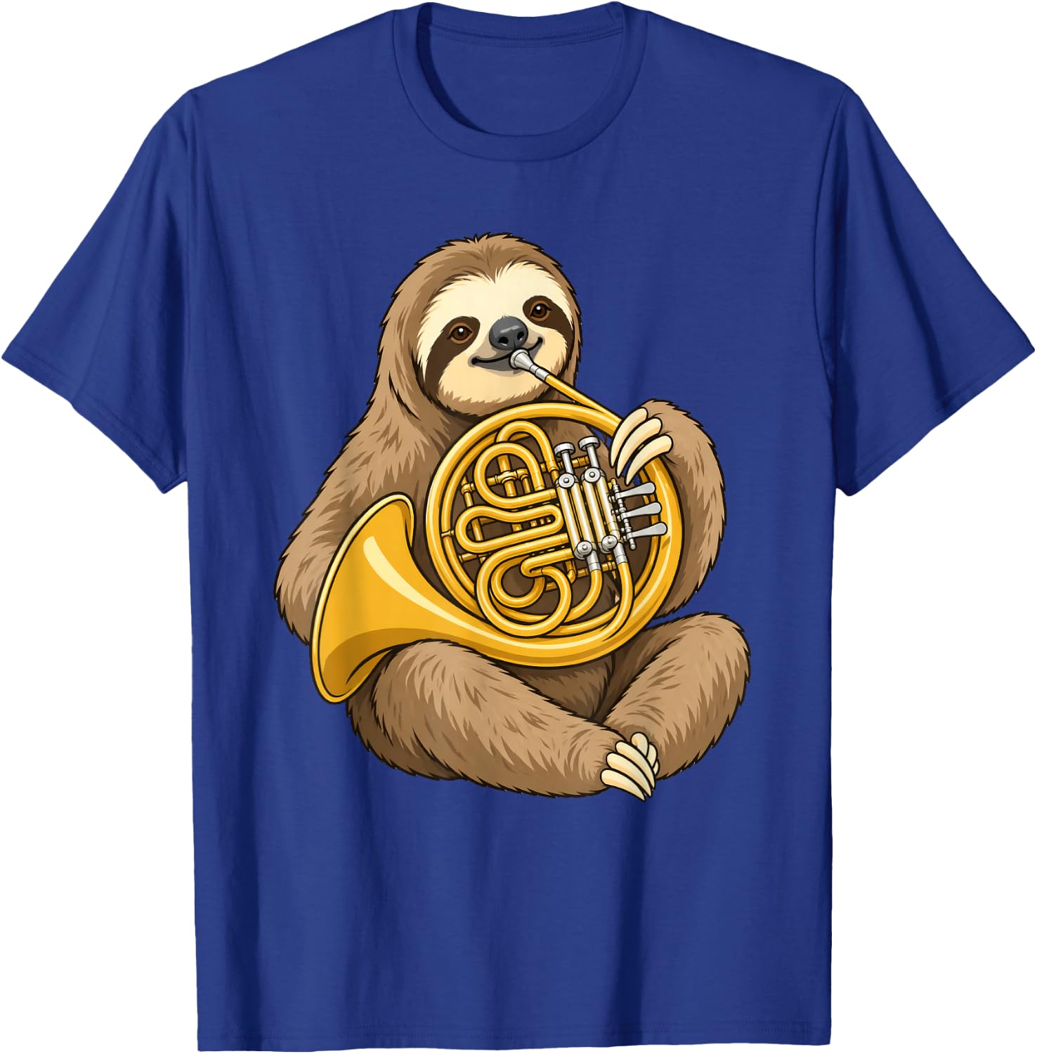Cute Sloth Playing French Horn Musician Music T-Shirt - T-Shirt | Royal