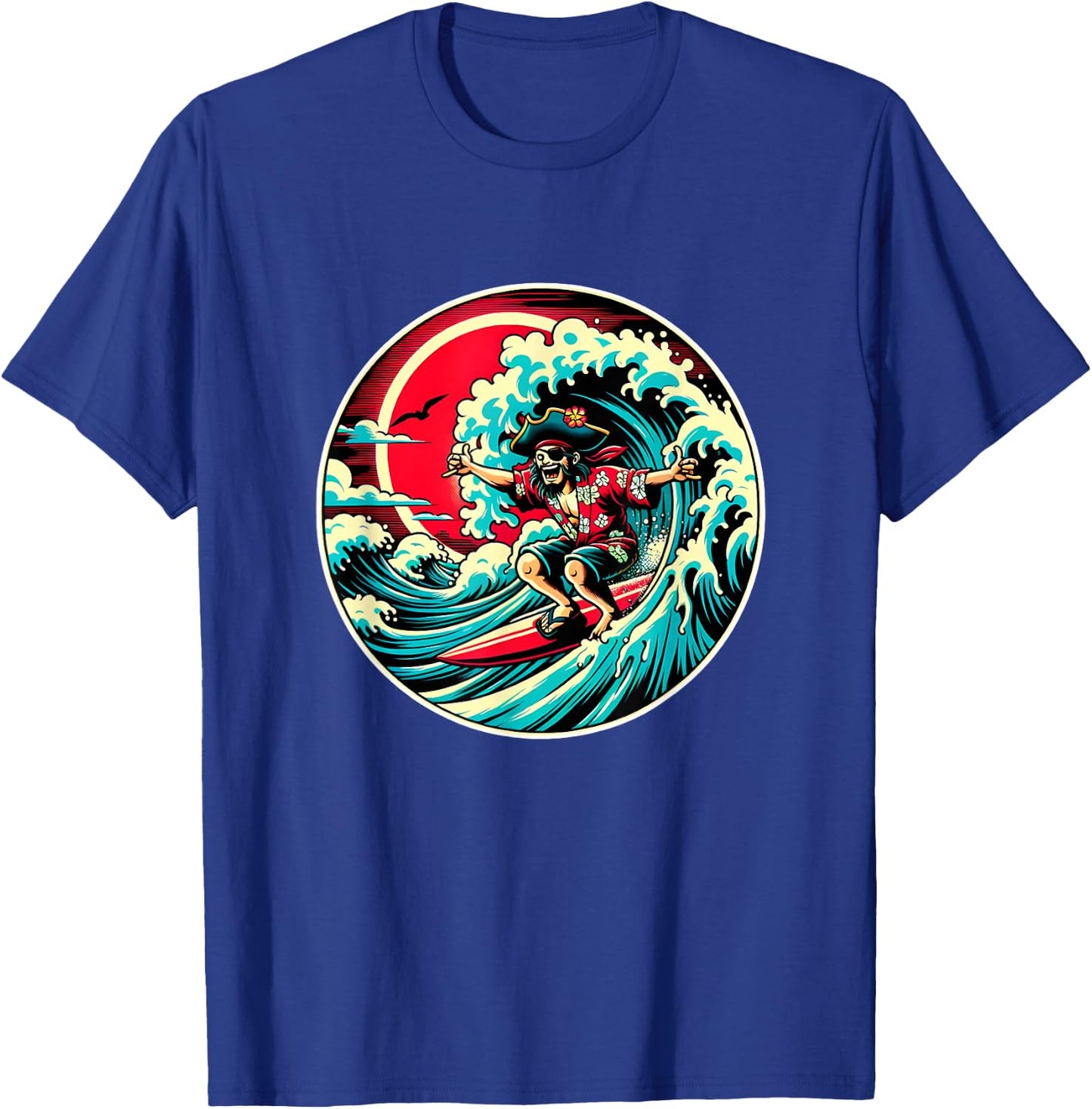 Great Wave Kanagawa Pirate Surfing T-Shirt - T-Shirt | Royal
