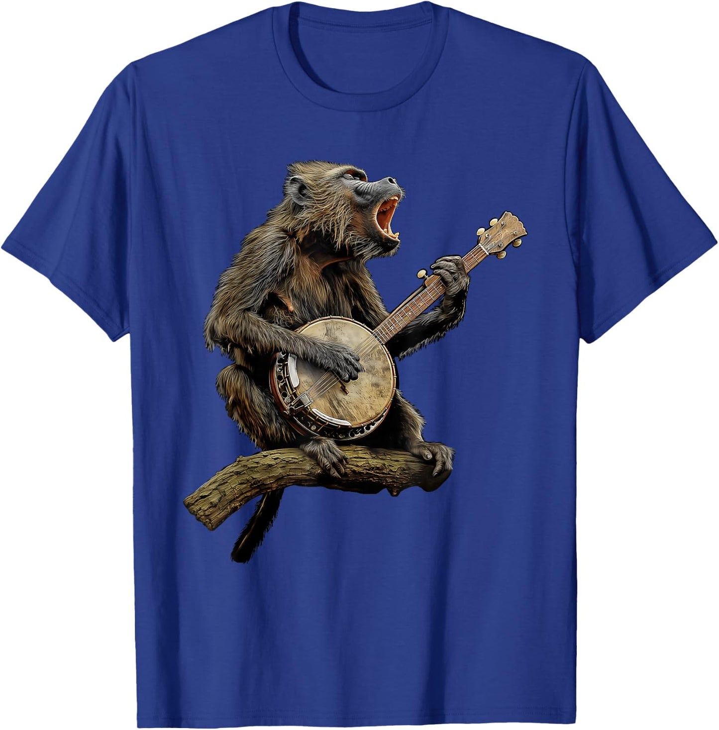 Baboon Monkey Bluegrass Banjo Player T-Shirt - T-Shirt | Royal