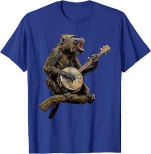 Baboon Monkey Bluegrass Banjo Player T-Shirt - T-Shirt | Royal