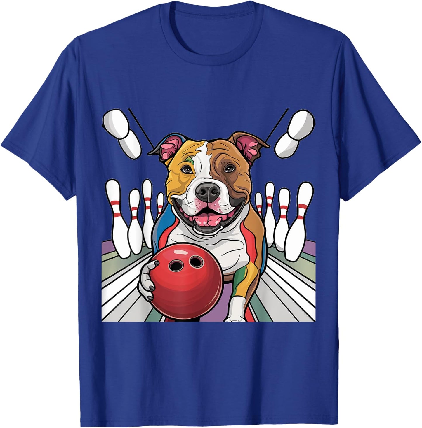 Smilefuntees Funny Pitbull Dog Bowling Sports Cartoon Women Kids T-Shirt - T-Shirt | Royal