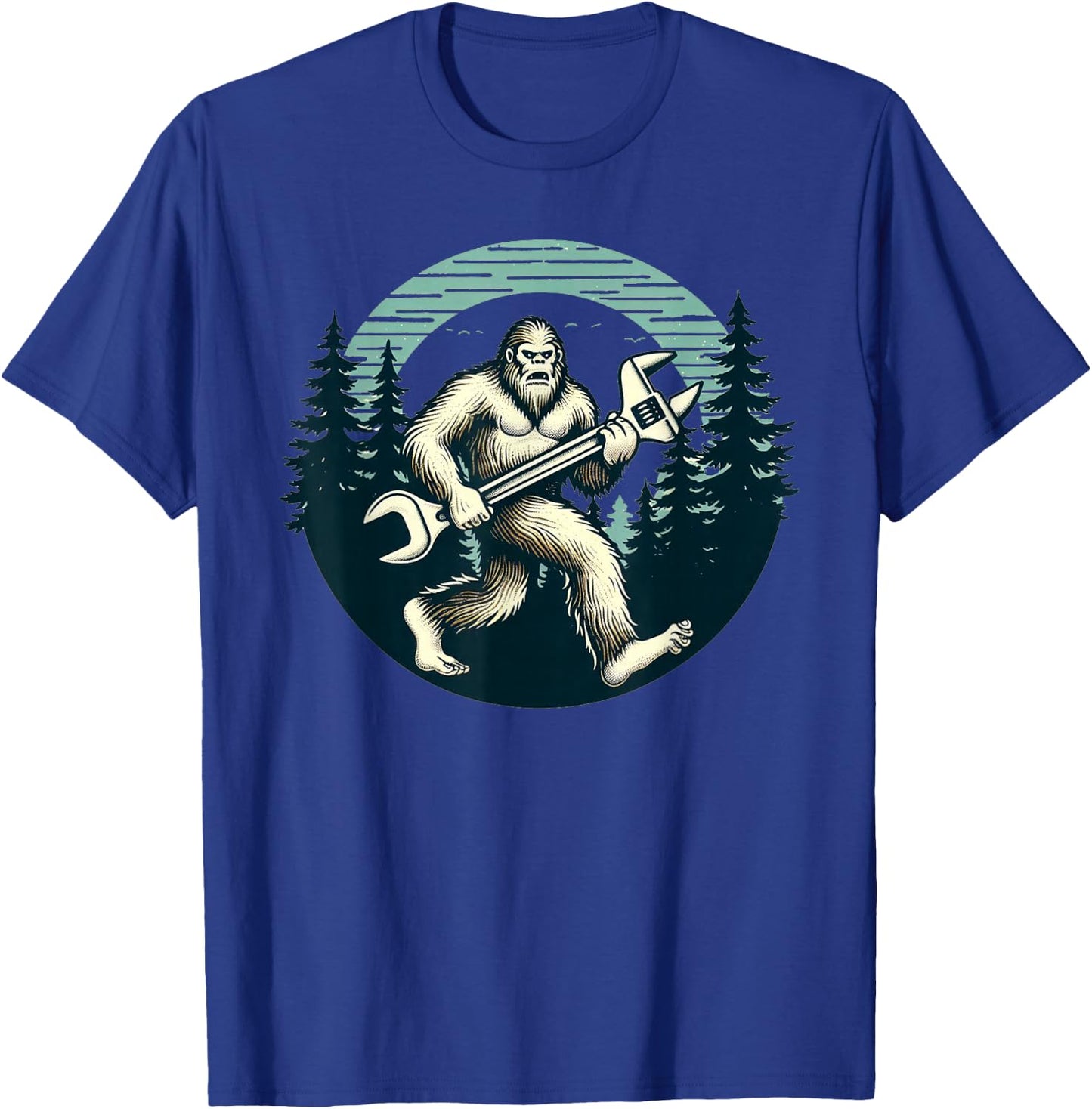 Bigfoot Plumber Pipe Wrench Funny Sasquatch Plumbing T-Shirt - T-Shirt | Royal