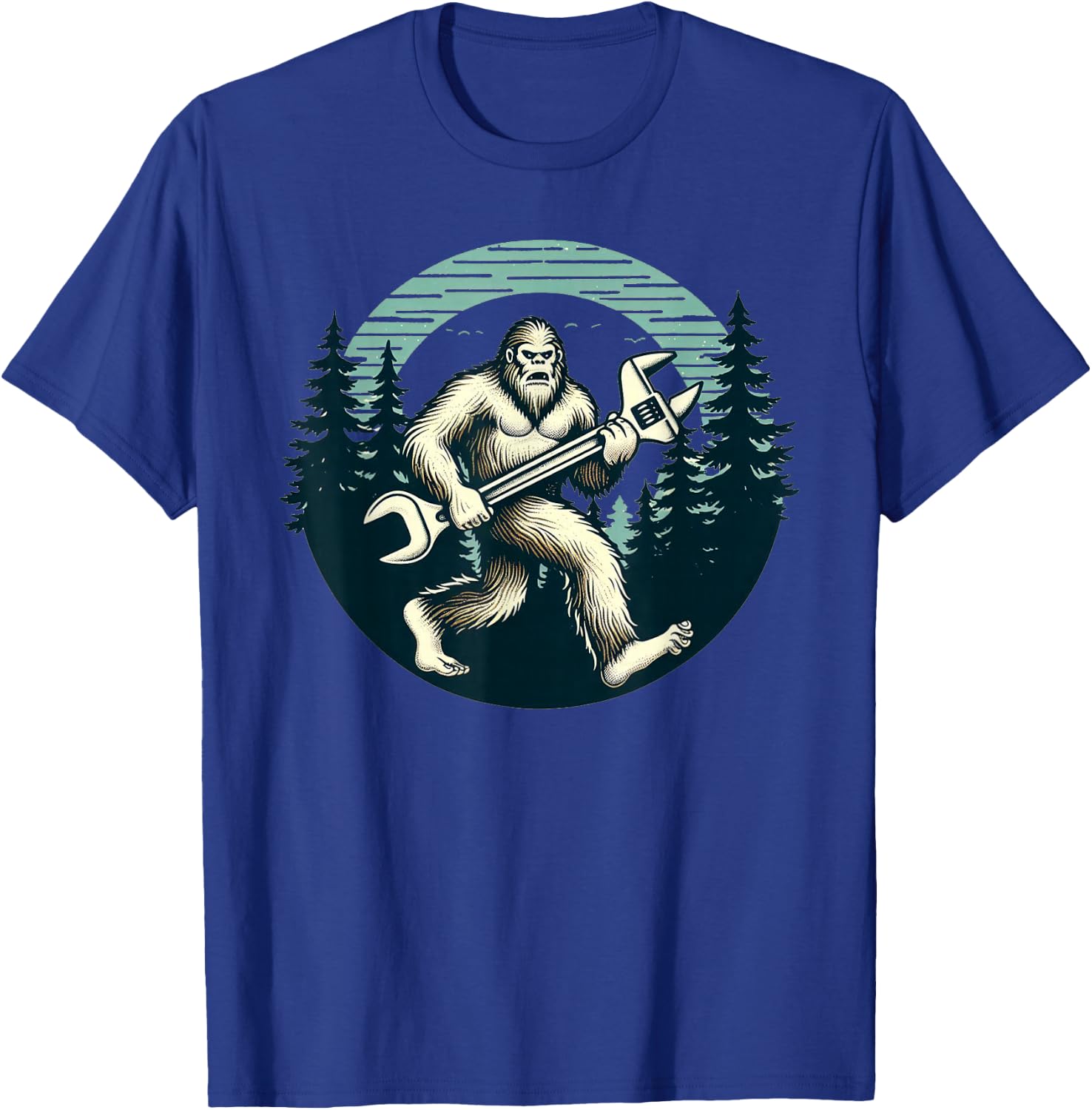 Bigfoot Plumber Pipe Wrench Funny Sasquatch Plumbing T-Shirt - T-Shirt | Royal