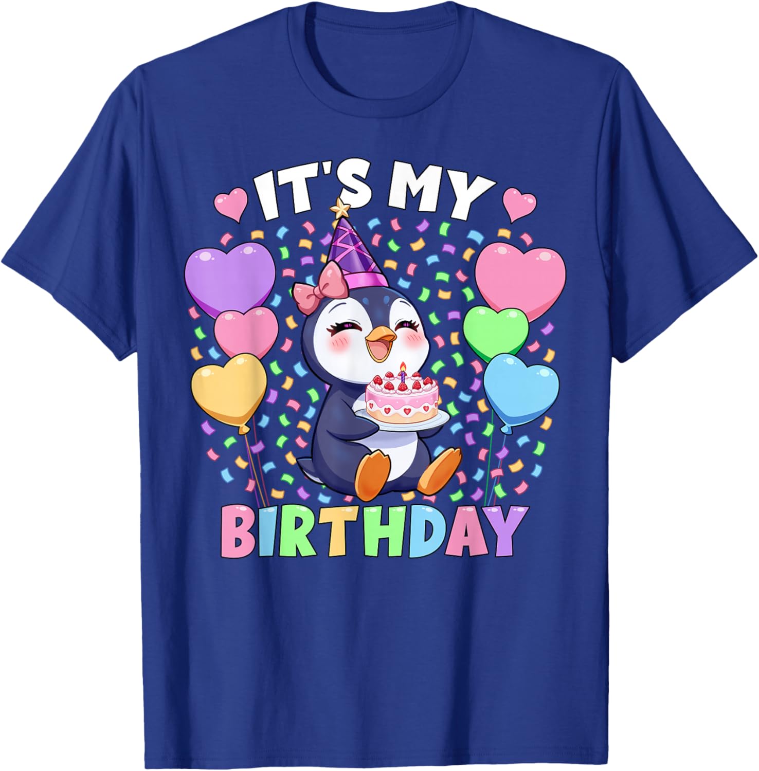 Girls Penguin Birthday Shirt | It's My Birthday Penguin T-Shirt - T-Shirt | Royal