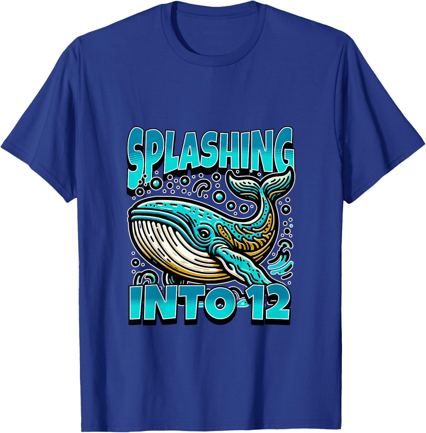 Kids Whale Splashing Into 12 Year Old 12th Birthday Boy T-Shirt - T-Shirt | Royal