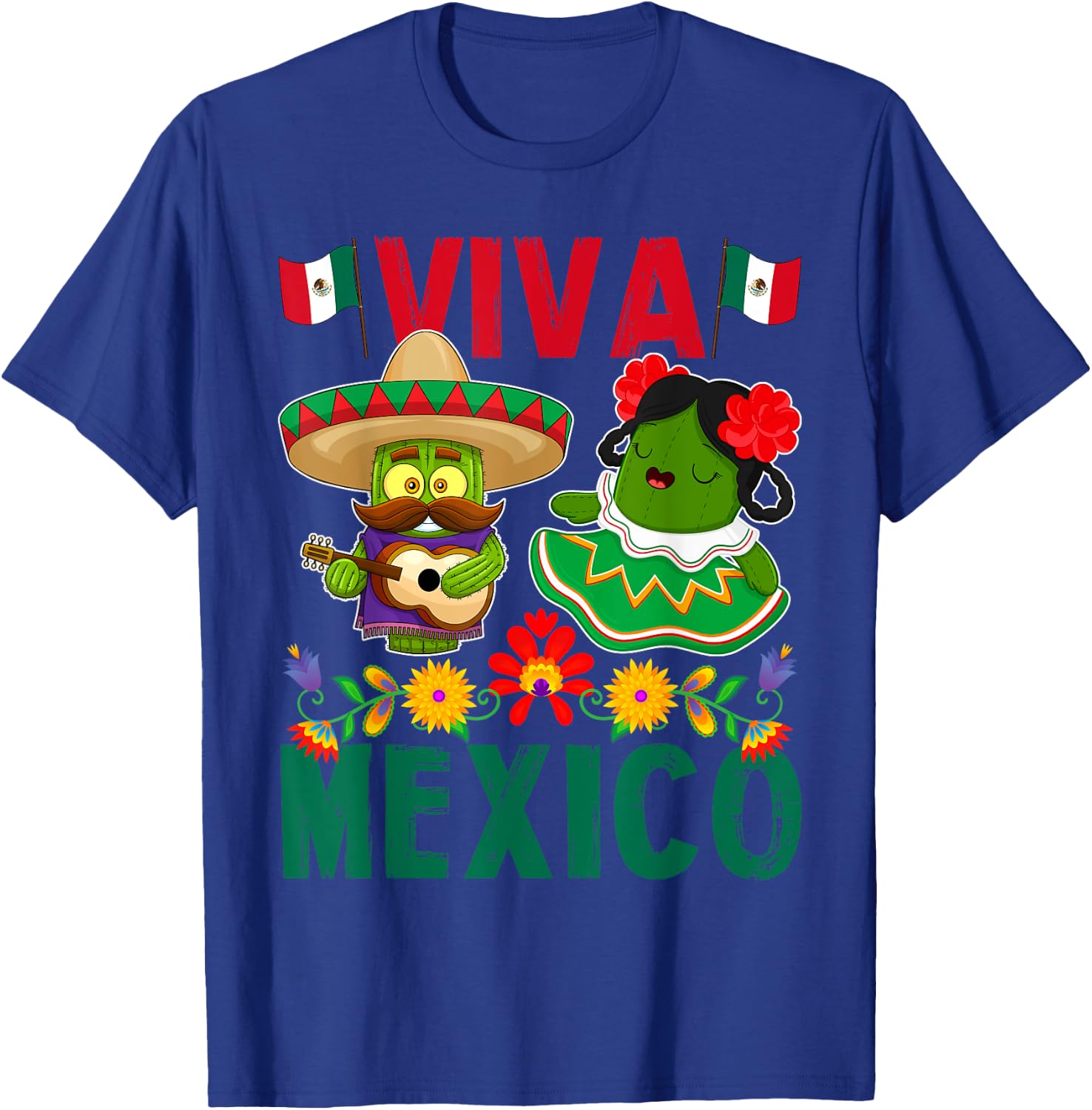 Viva Mexico Mexican Independence Day Mexican Flag Guitar T-Shirt - T-Shirt | Royal