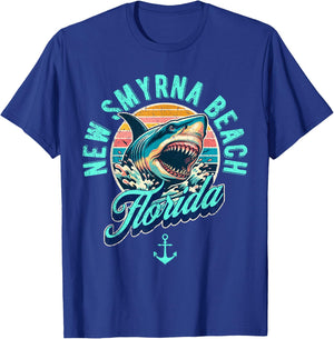 New Smyrna Beach Florida Shark Retro Distressed Design T-Shirt - T-Shirt | Royal