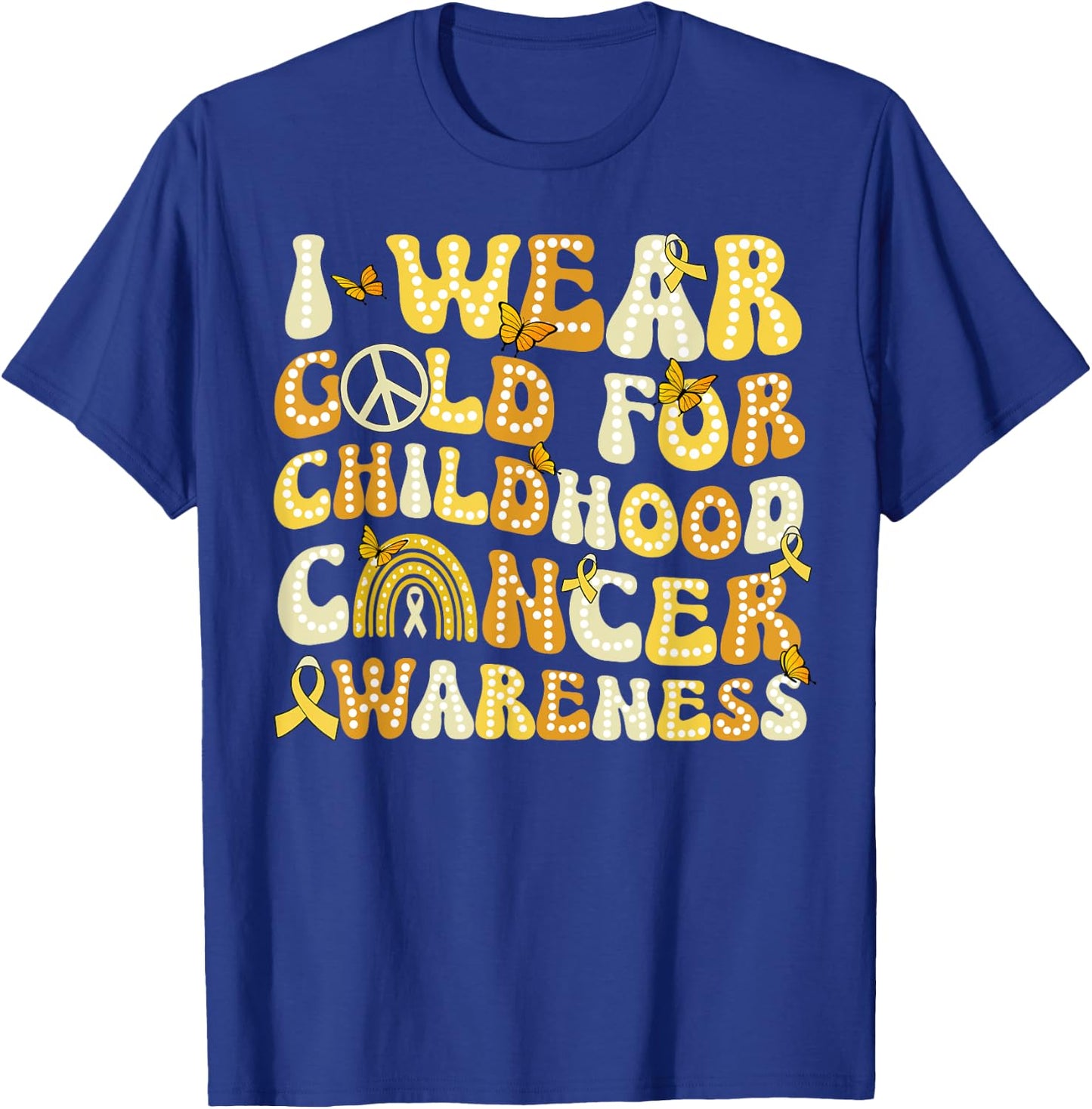 I Wear Gold For Childhood Cancer Awareness Groovy T-Shirt - T-Shirt | Royal