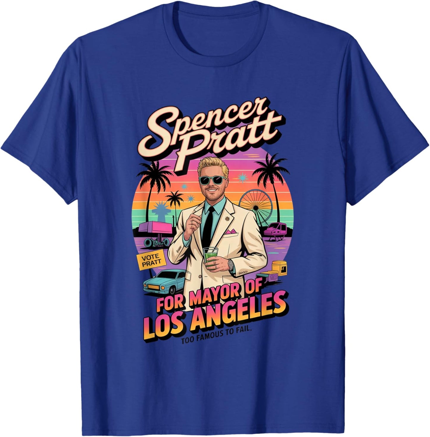 Spencer Pratt for Los Angeles Mayor Retro California Design T-Shirt - T-Shirt | Royal