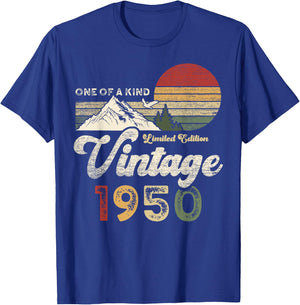 Vintage 1950 Birthday 75 Years Old Retro Eagle Mountains T-Shirt - T-Shirt | Royal