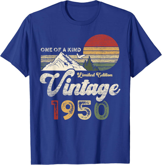 Vintage 1950 Birthday 75 Years Old Retro Eagle Mountains T-Shirt - T-Shirt | Royal