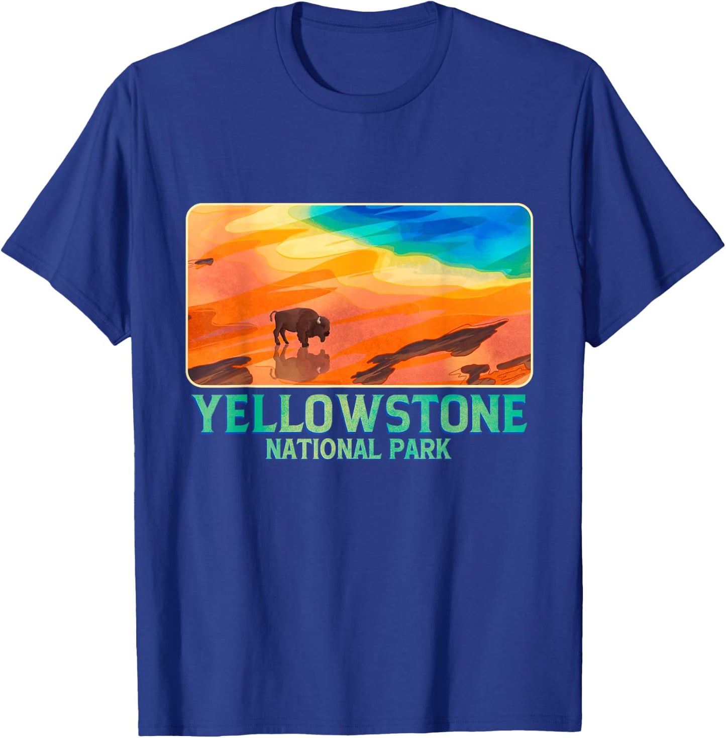 A Bison With Hot Spring Background Yellowstone National Park T-Shirt - T-Shirt | Royal