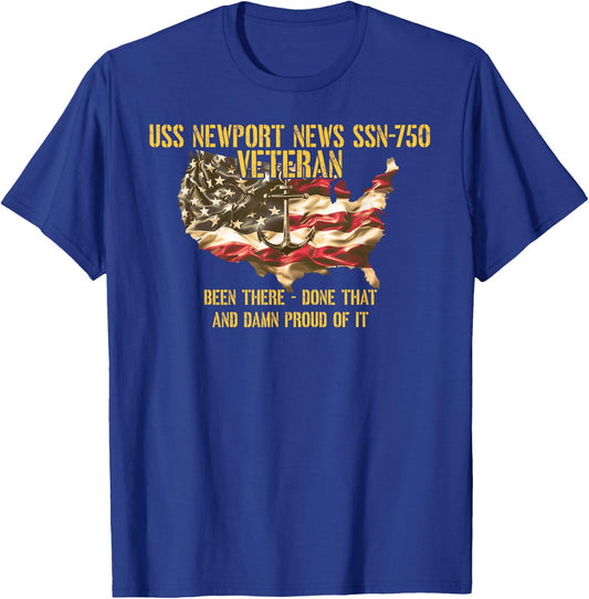 Vintage USS Newport News SSN-750 Attack Submarine Veteran T-Shirt - T-Shirt | Royal