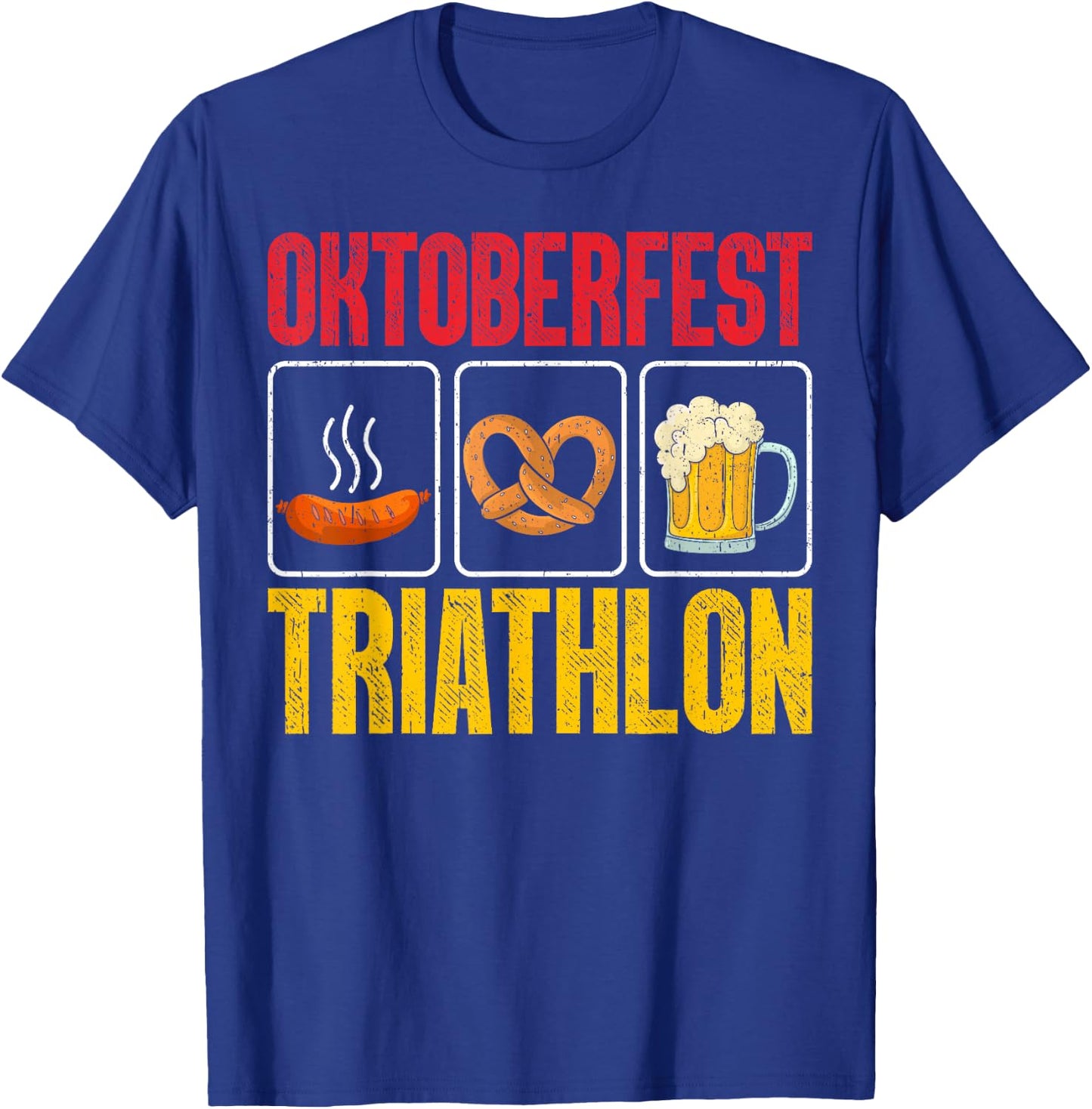 Oktoberfest Triathlon Funny Bavarian Wurst Pretzel Running T-Shirt - T-Shirt | Royal