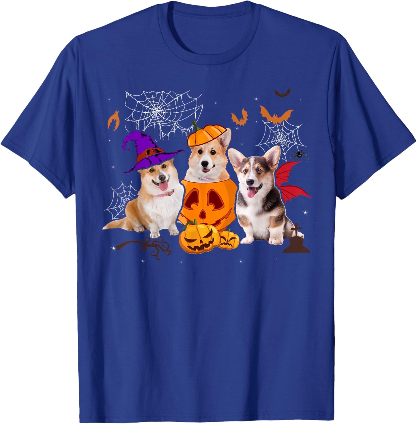 Funny Pumpkin Witch Corgi Matching Dog Halloween Gifts Men Women Kids T-Shirt - T-Shirt | Royal