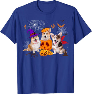 Funny Pumpkin Witch Corgi Matching Dog Halloween Gifts Men Women Kids T-Shirt - T-Shirt | Royal