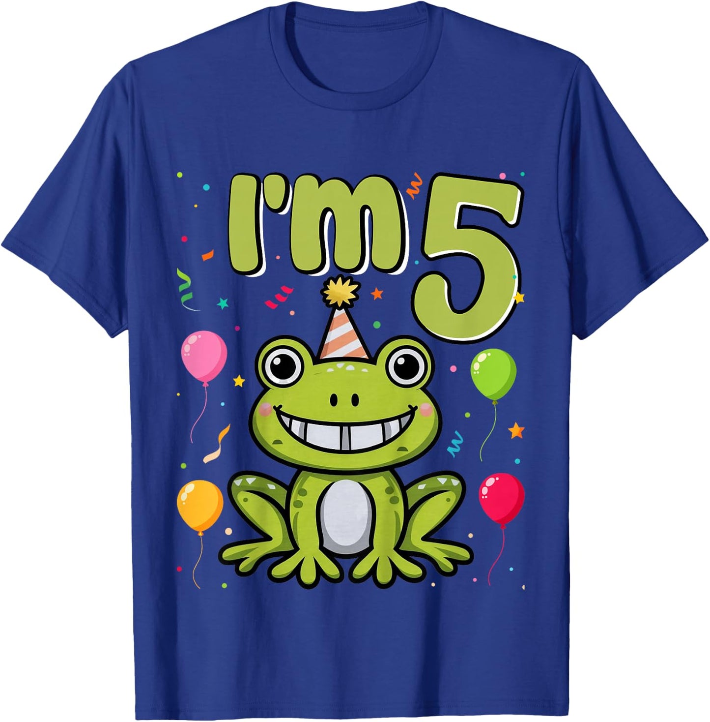 Kids I'm 5 Cute Frog Kids 5 Years Old 5th Birthday Party Frog T-Shirt - T-Shirt | Royal
