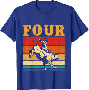 Kids Bull Riding 4th Birthday Cowboy Boy 4 Year Old Western Rodeo T-Shirt - T-Shirt | Royal
