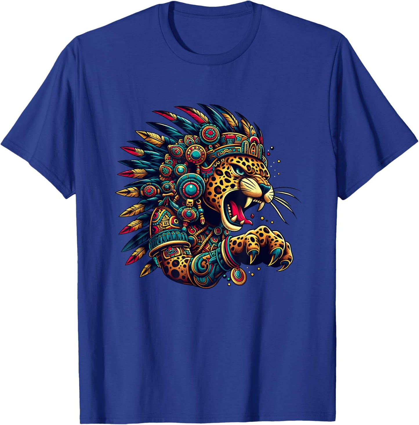 Aztec Jaguar Warrior Culture Mayan Indigenous Mythology T-Shirt - T-Shirt | Royal