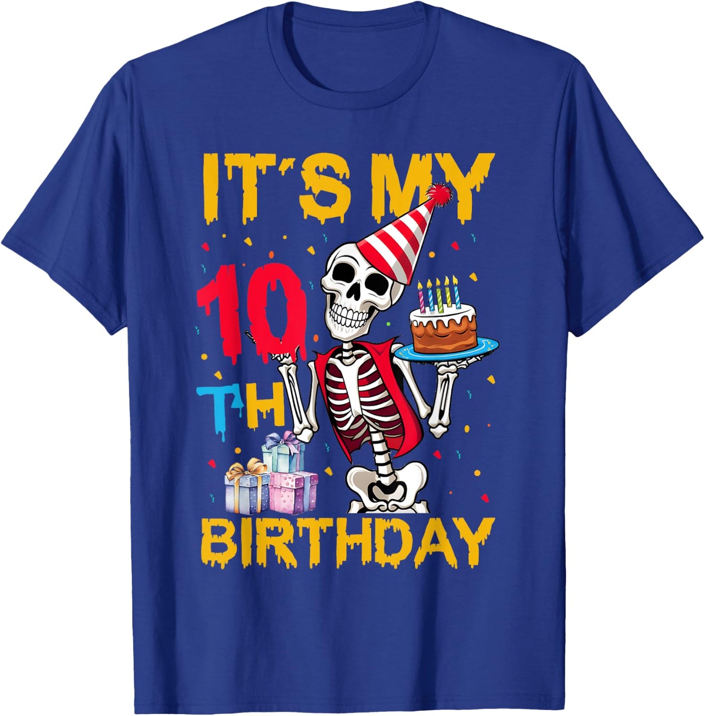 It's My 10th Birthday Party Halloween Skeleton Birthday T-Shirt - T-Shirt | Royal
