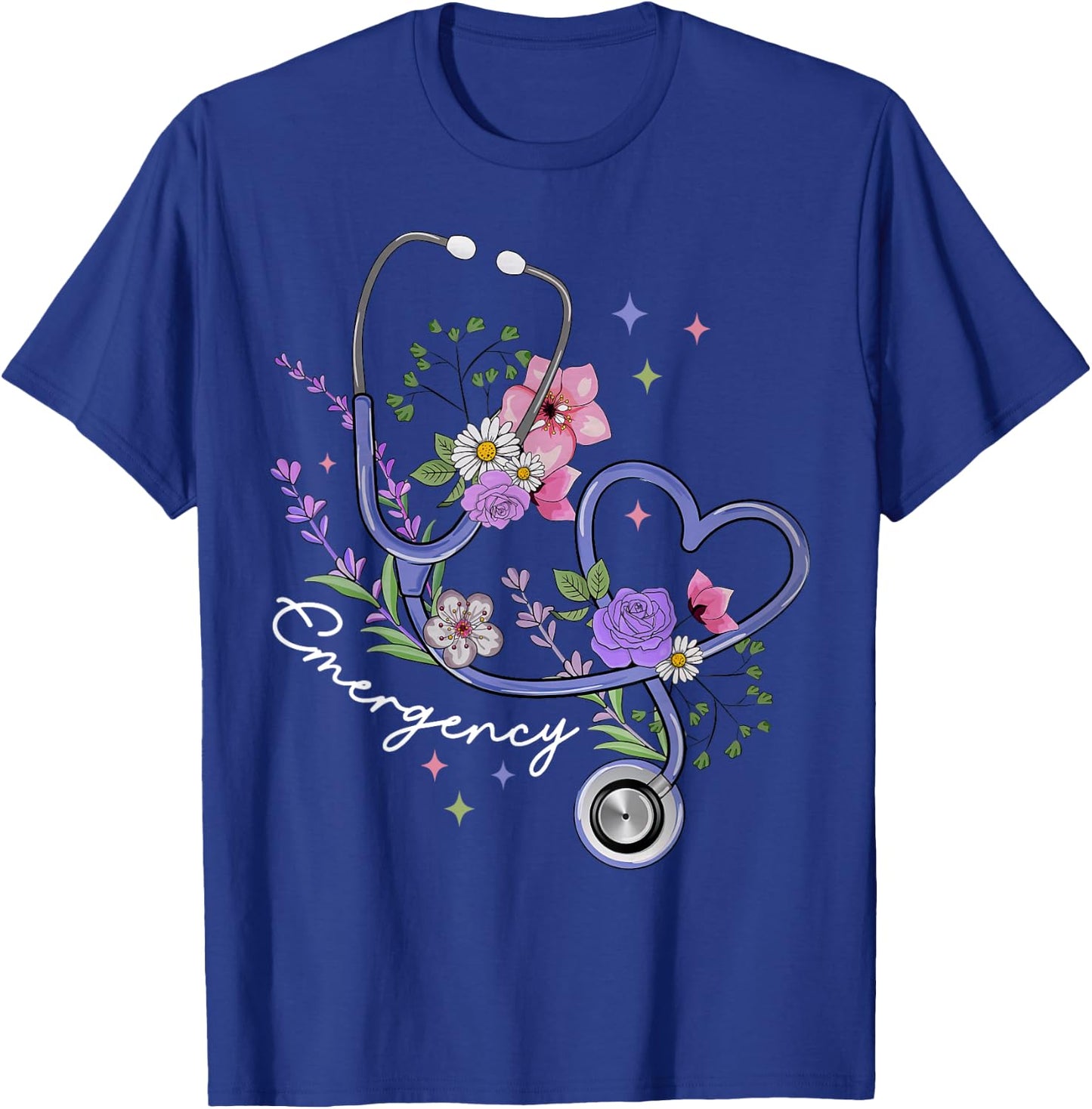 Stethoscope Floral Heart Emergency Department ER Nurse Tech T-Shirt - T-Shirt | Royal