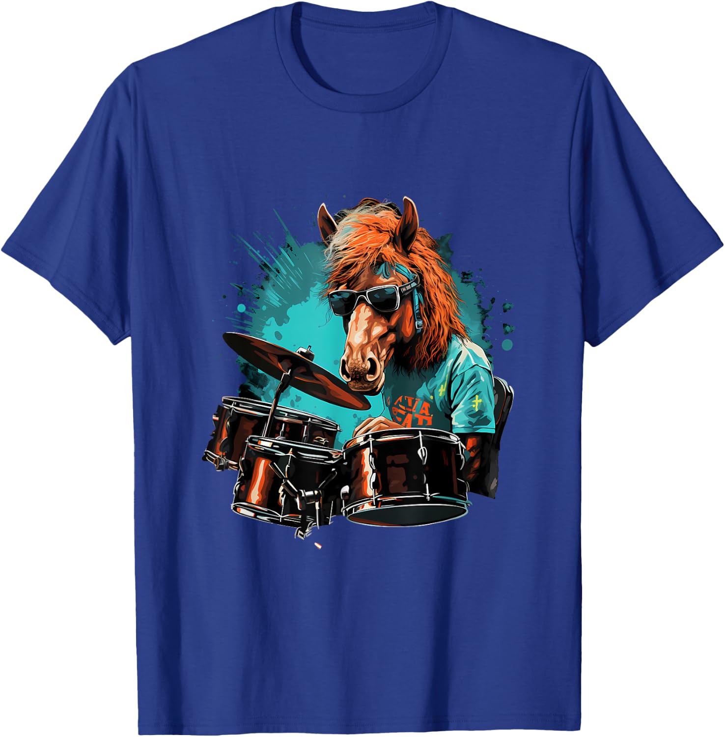 Horse Playing Drums - Animal Horse Lover Drum set T-Shirt - T-Shirt | Royal
