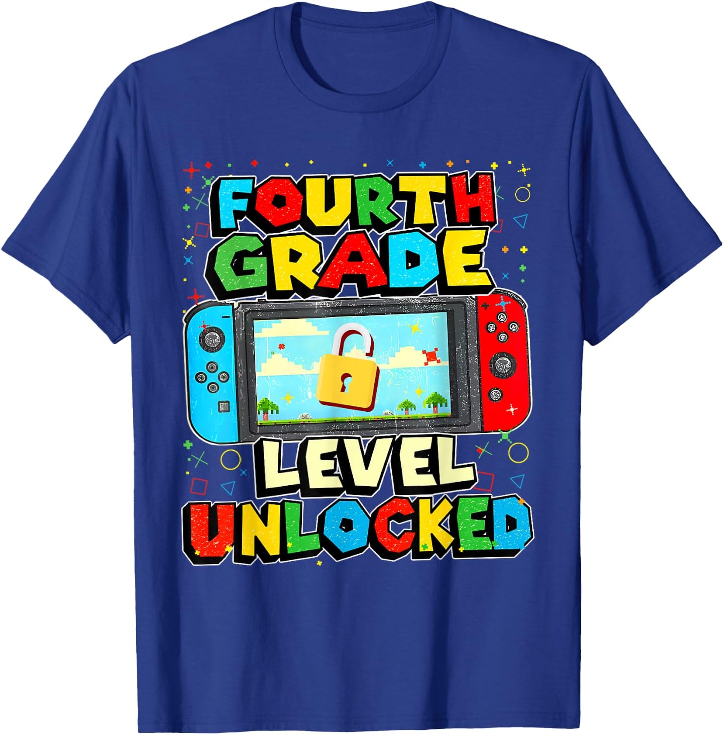 4th Grade Level Unlocked Funny Gamer Boys Back To School T-Shirt - T-Shirt | Royal
