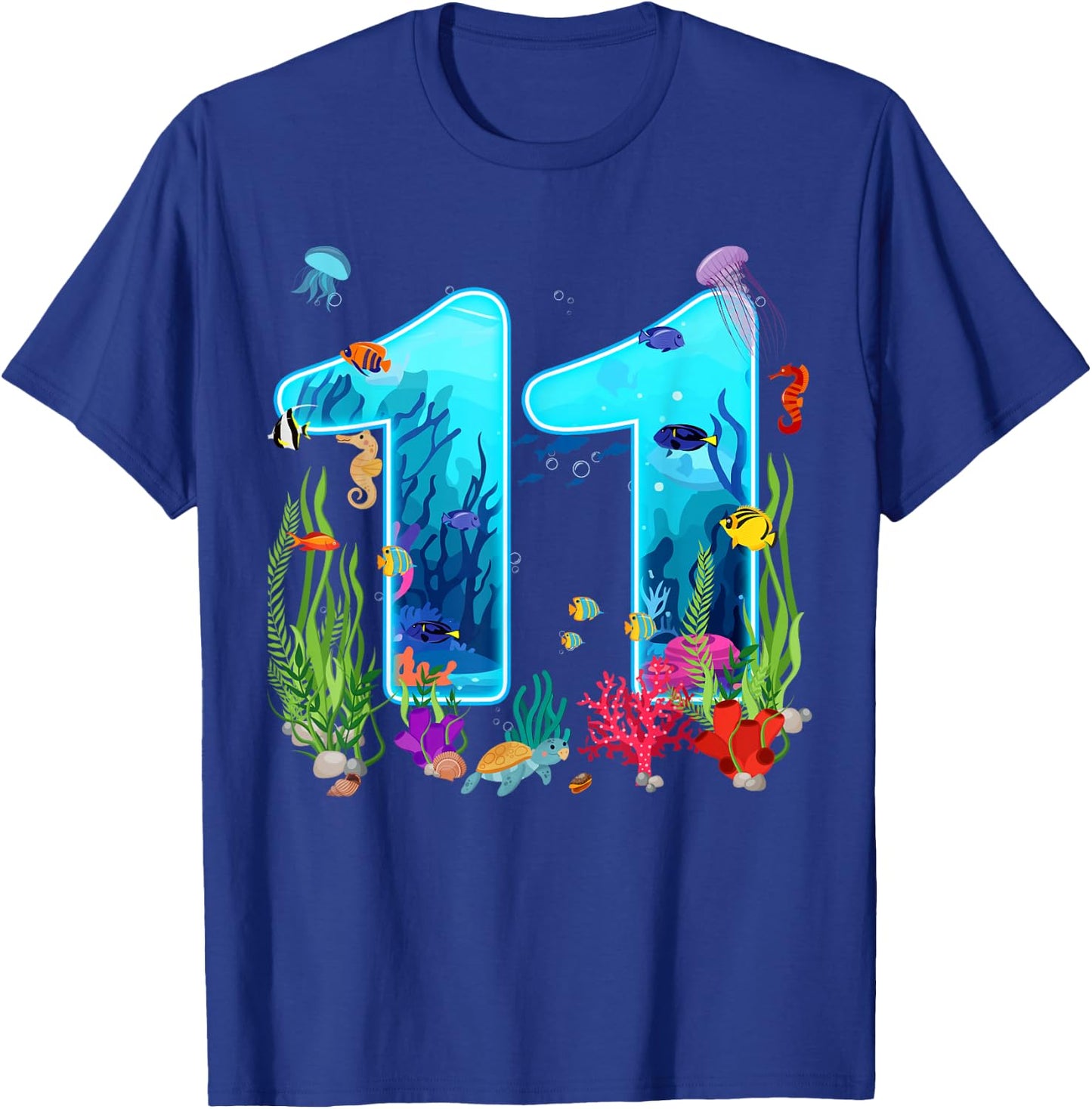 Cute 11 Ocean Sea Animal 11th Bday Party 11 Years Old T-Shirt - T-Shirt | Royal