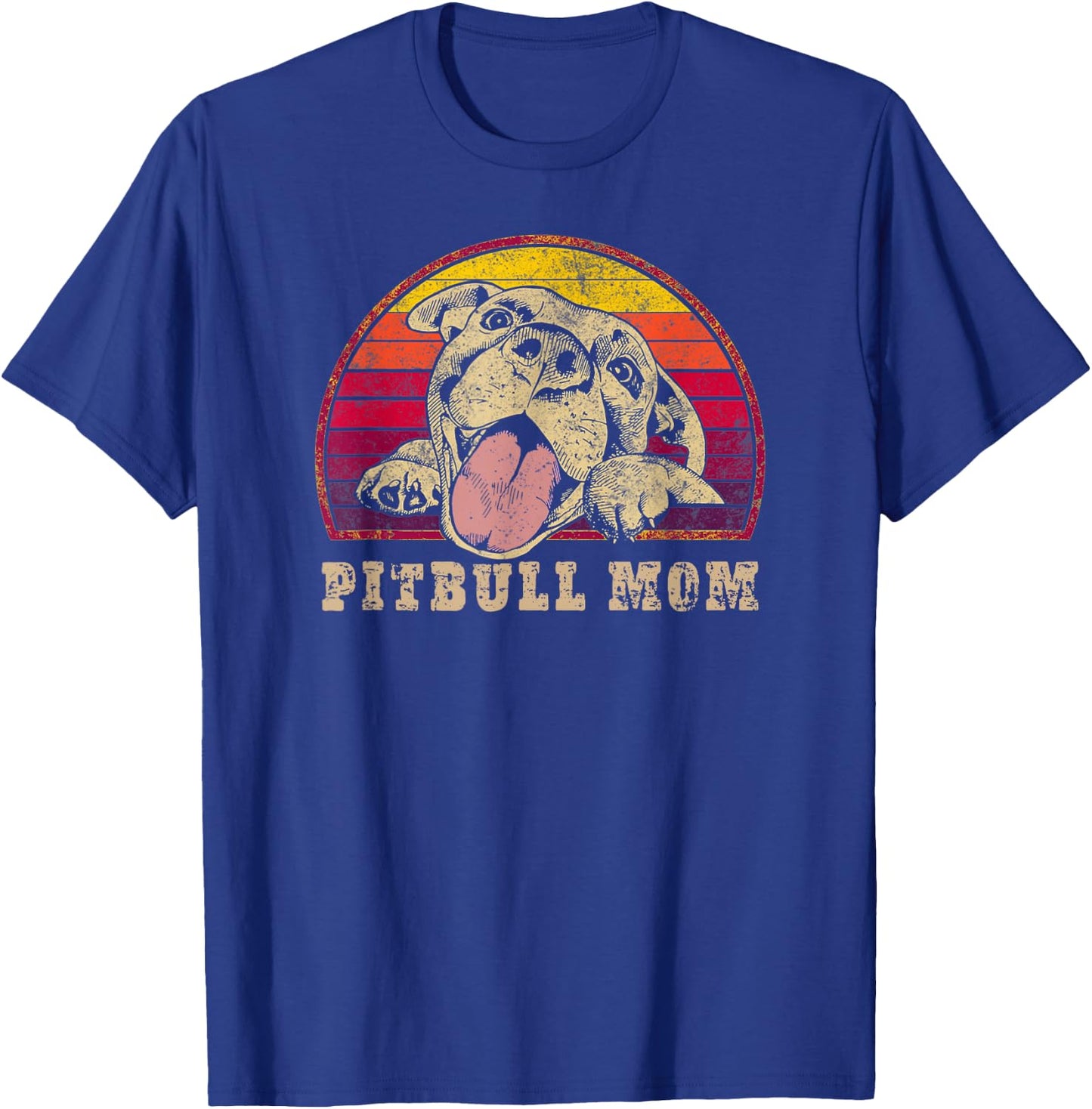 Classic Pitbull Mom | Vintage smiling Pitbull on sunset T-Shirt - T-Shirt | Royal