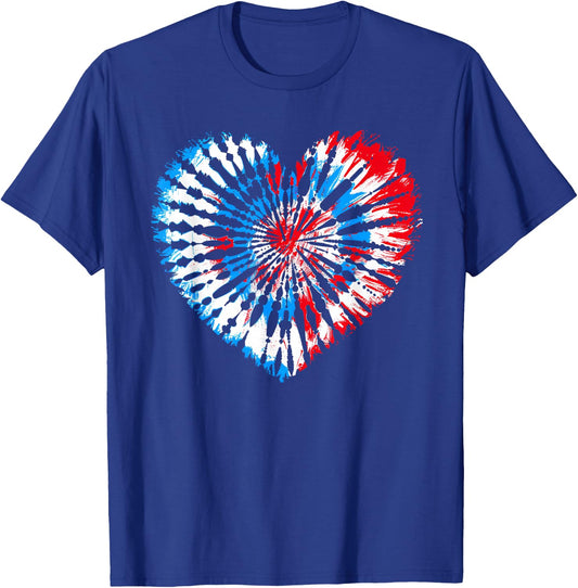 4th July Heart Tie Dye American USA Flag Boys Girls T-Shirt - T-Shirt | Royal