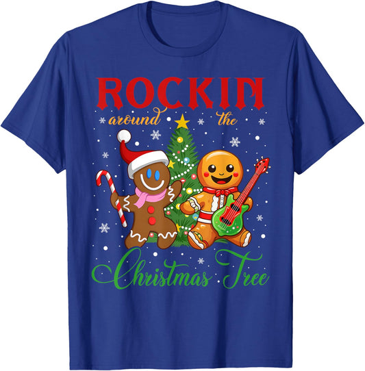 Rocking Around The Christmas Tree Gingerbread Rock & Roll T-Shirt - T-Shirt | Royal