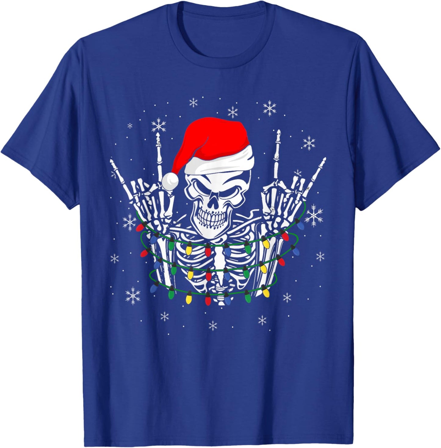Rock on Santa Skeleton Rock and Roll Christmas Lights Rocker T-Shirt - T-Shirt | Royal