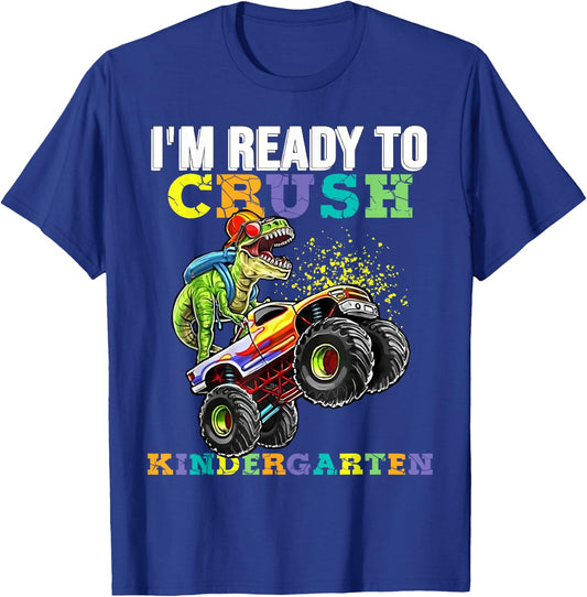 Back To School I'm Ready To Crush Kindergarten Boy Dinosaur T-Shirt - T-Shirt | Royal