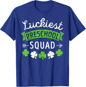 St Patricks Day Teacher Shirt Gift Luckiest Preschool Squad Men Women Kids T-Shirt - T-Shirt | Royal