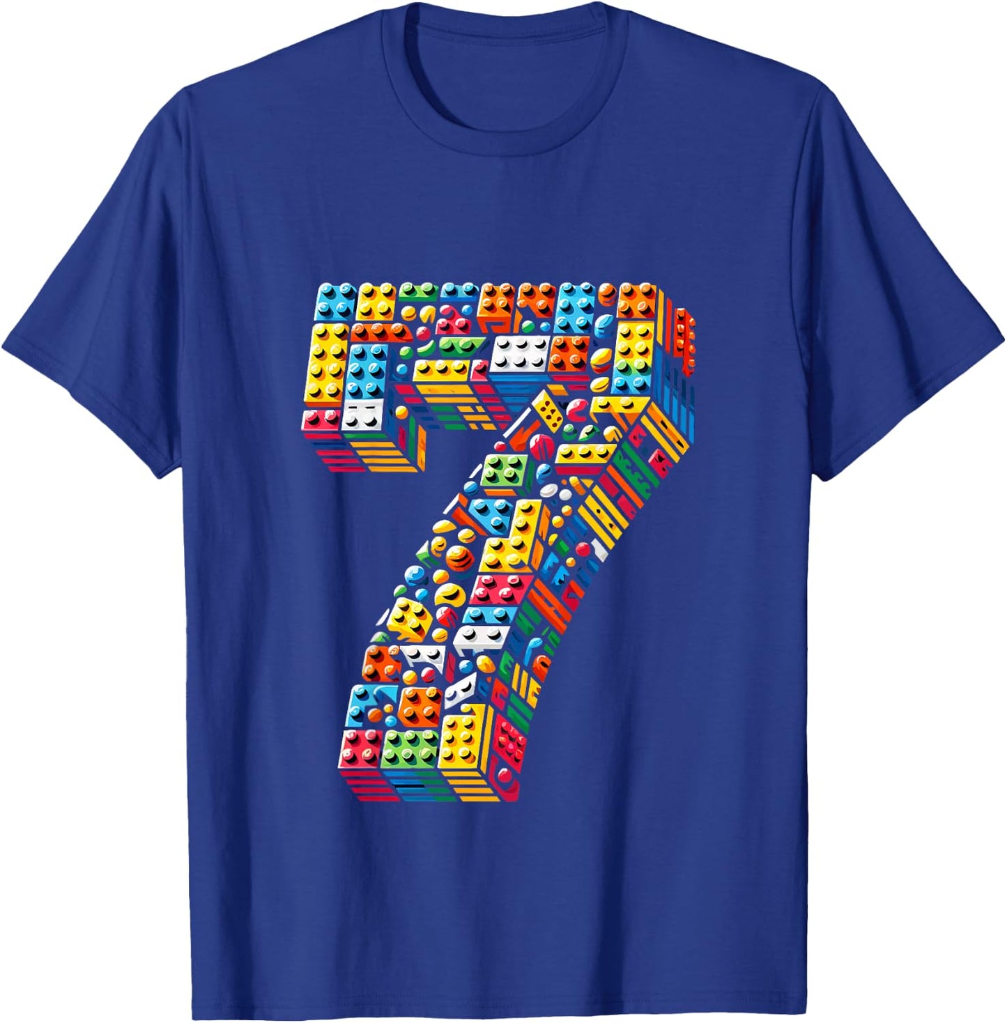 Kids 7 Year Old Blocks Building Master Builder 7th Birthday Boy T-Shirt - T-Shirt | Royal