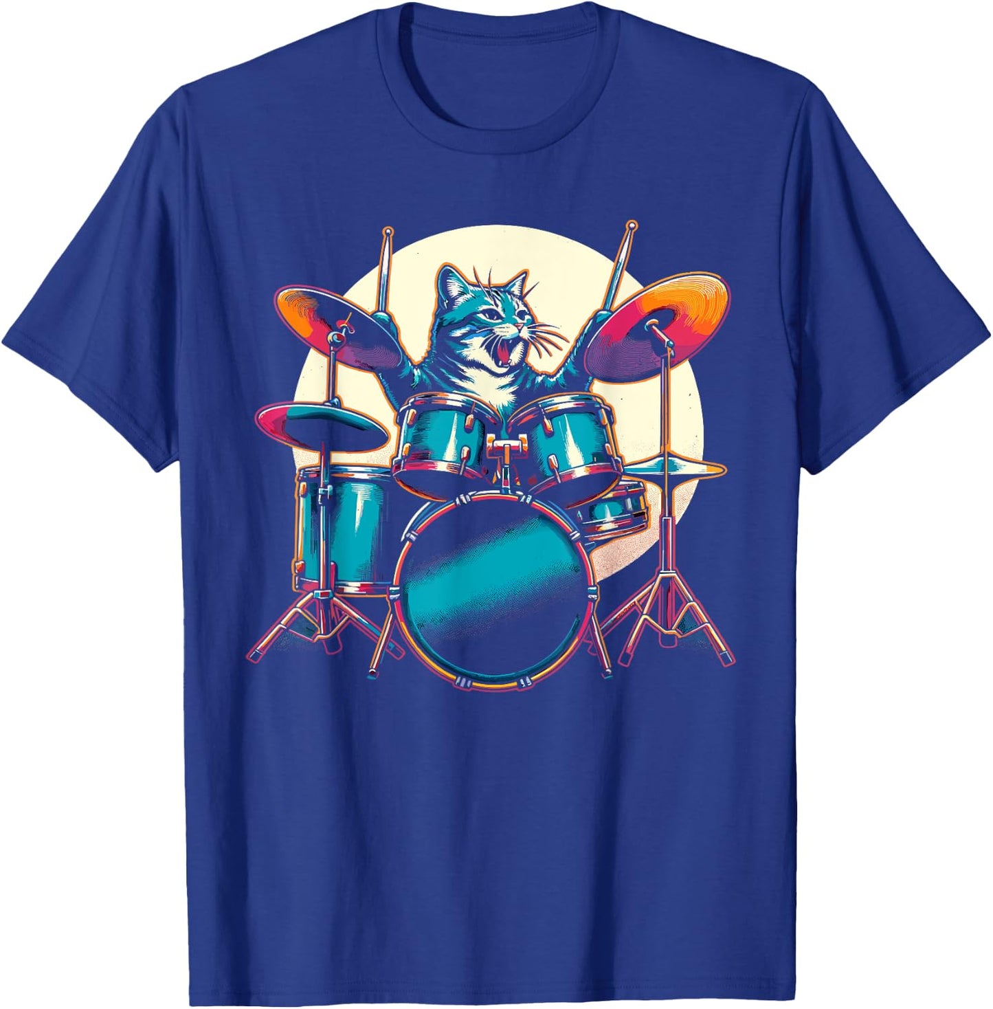 Cat Playing Drums Drummer Novelty Music Lover Funny Drummer T-Shirt - T-Shirt | Royal
