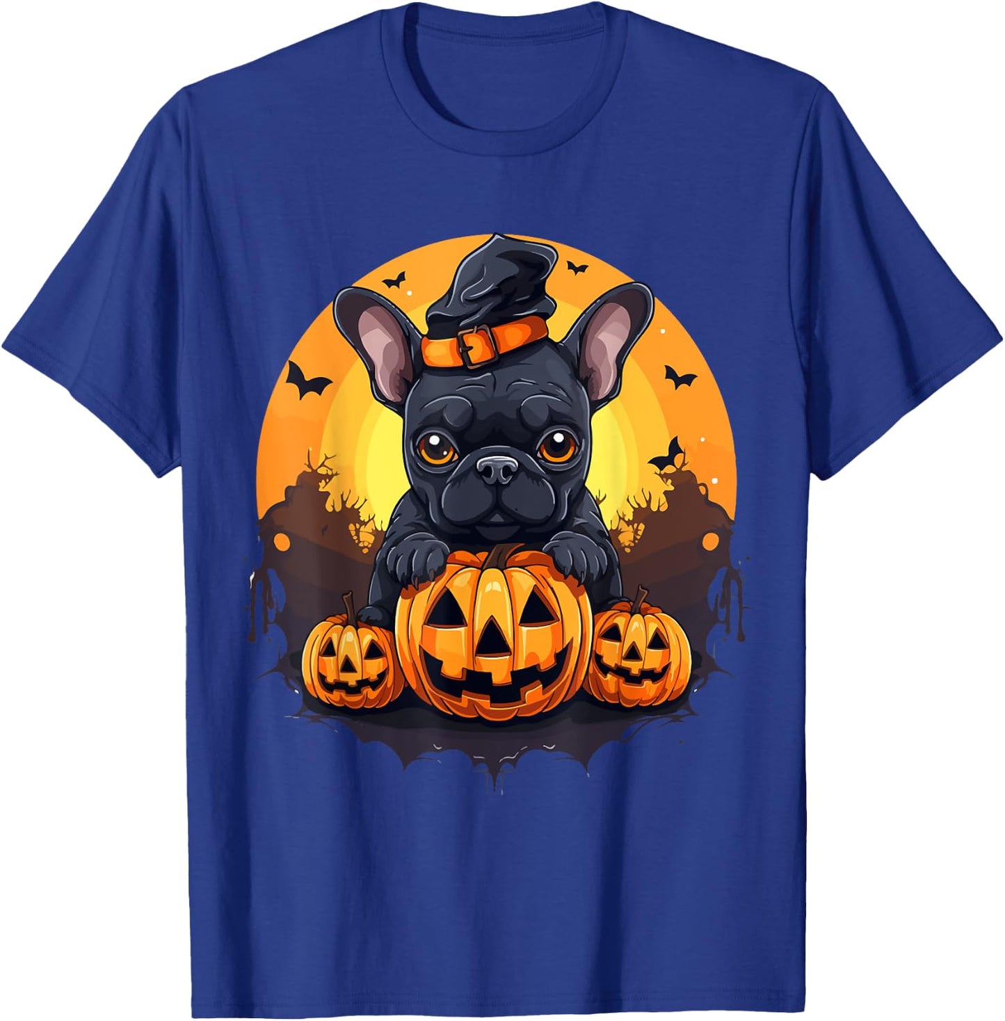 French Bulldog Frenchie Dog Breed Pet Halloween Pumpkins Women Kids T-Shirt - T-Shirt | Royal