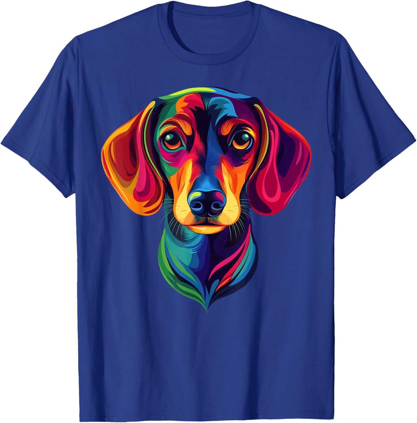 Colorful Short-Haired Dachshund Wiener Dog Face Cute Black T-Shirt - T-Shirt | Royal