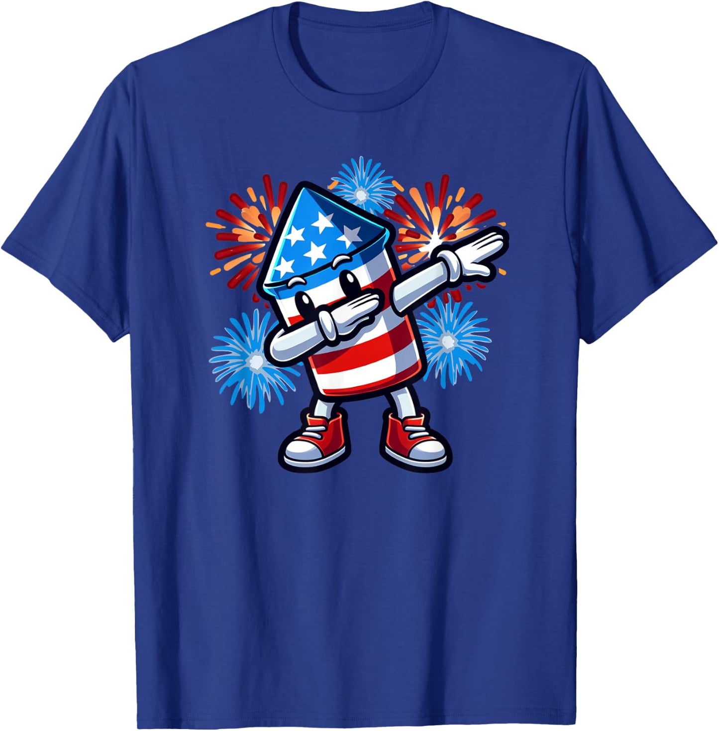 July 4th Dabbing Fireworks Rocket Red White Blue Patriotic T-Shirt - T-Shirt | Royal