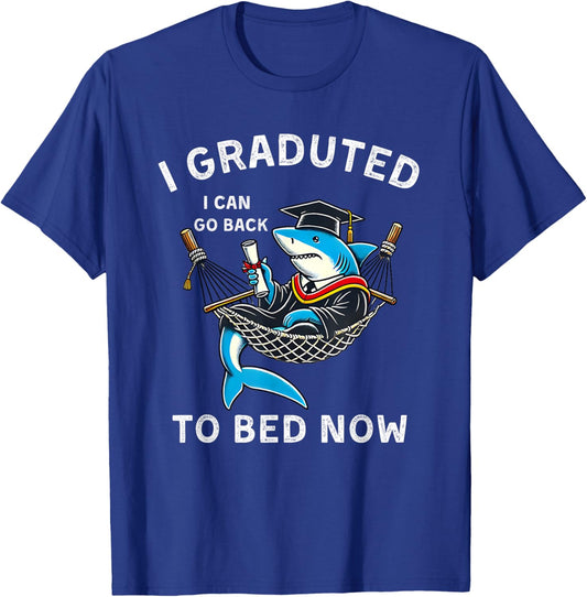 Vintage Shark I Graduated Can I Go Back To Bed Now Graduate T-Shirt - T-Shirt | Royal